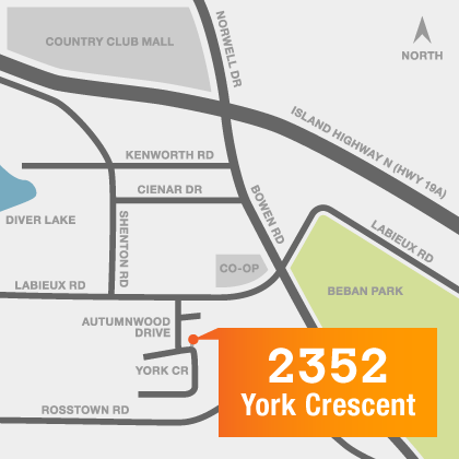 A map of our lesson location at 2352 York Crescent in Nanaimo.
